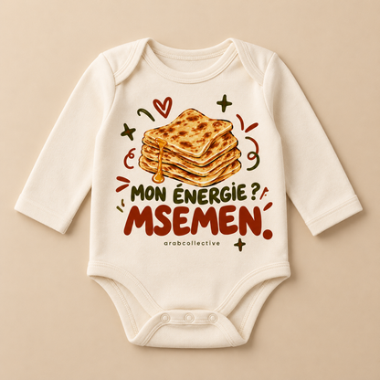"MON ENERGIE MSEMEN" NEWBORN ONESIE LONG SLEEVE
