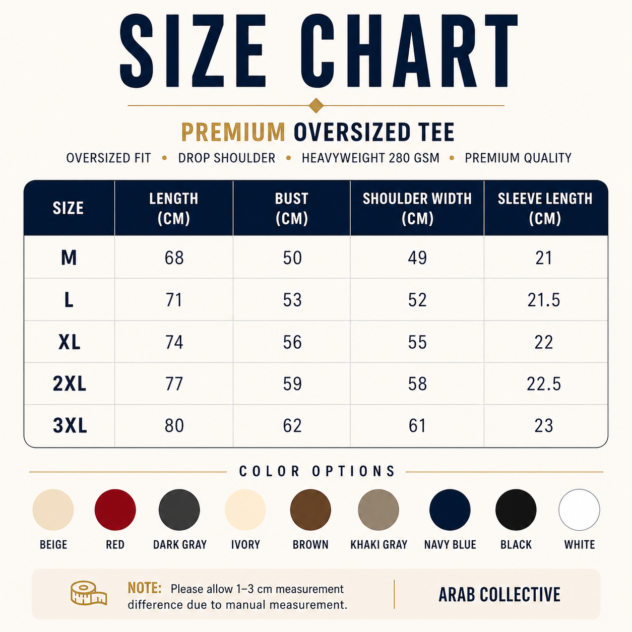 Size Chart – Premium Oversized Tee