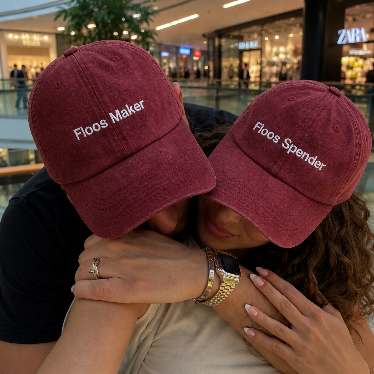 Floos Maker and Floos Spender Caps - Burgundy couple