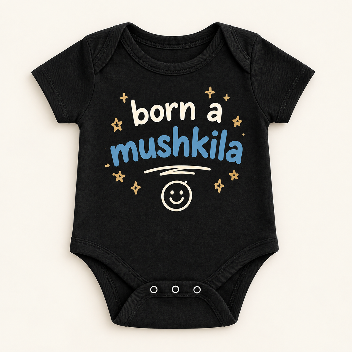 "Born a Mushkila Onesie" NEWBORN