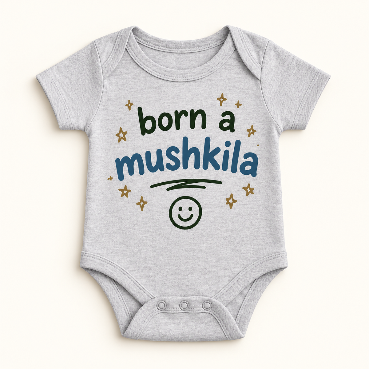 "Born a Mushkila Onesie" NEWBORN