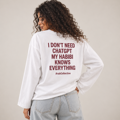 "I DON'T NEED CHATGPT MY HABIBI KNOWS EVERYTHING" Long Sleeves Tee