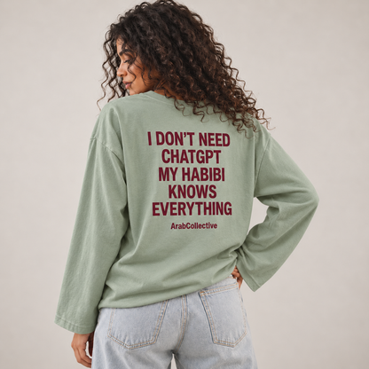 "I DON'T NEED CHATGPT MY HABIBI KNOWS EVERYTHING" Long Sleeves Tee