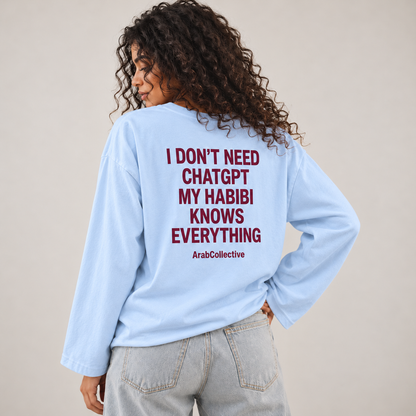 "I DON'T NEED CHATGPT MY HABIBI KNOWS EVERYTHING" Long Sleeves Tee