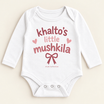 "KHALTO'S LITTLE MUSHKILA" NEWBORN ONESIE LONG SLEEVE