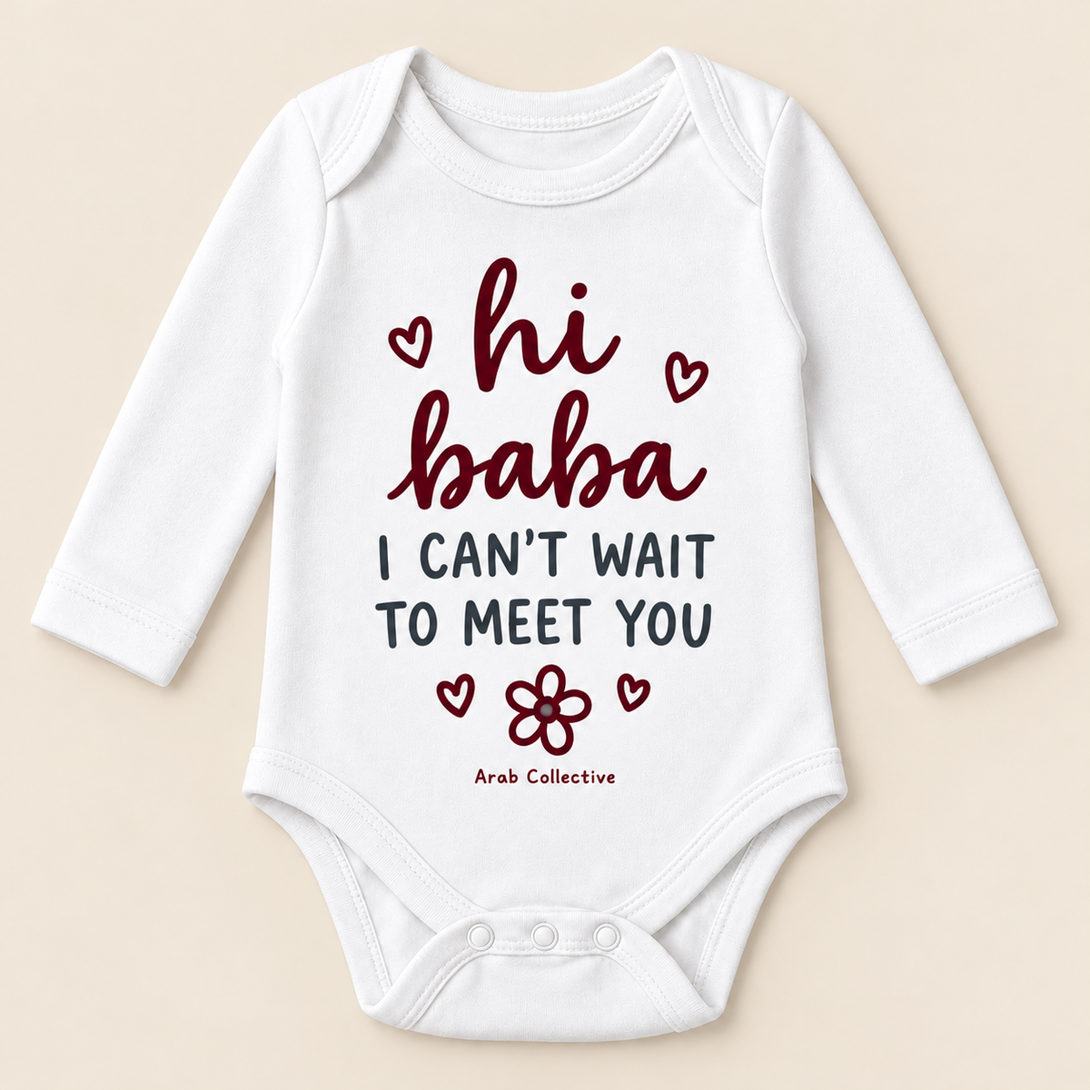 "HI BABA, I CAN'T WAIT TO MEET YOU" NEWBORN ONESIE LONG SLEEVE