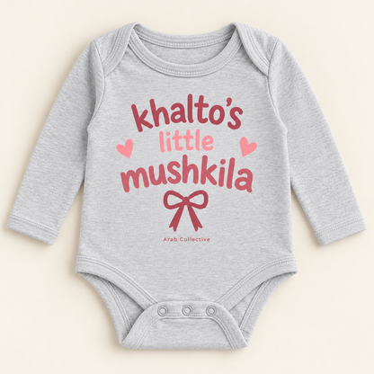 "KHALTO'S LITTLE MUSHKILA" NEWBORN ONESIE LONG SLEEVE