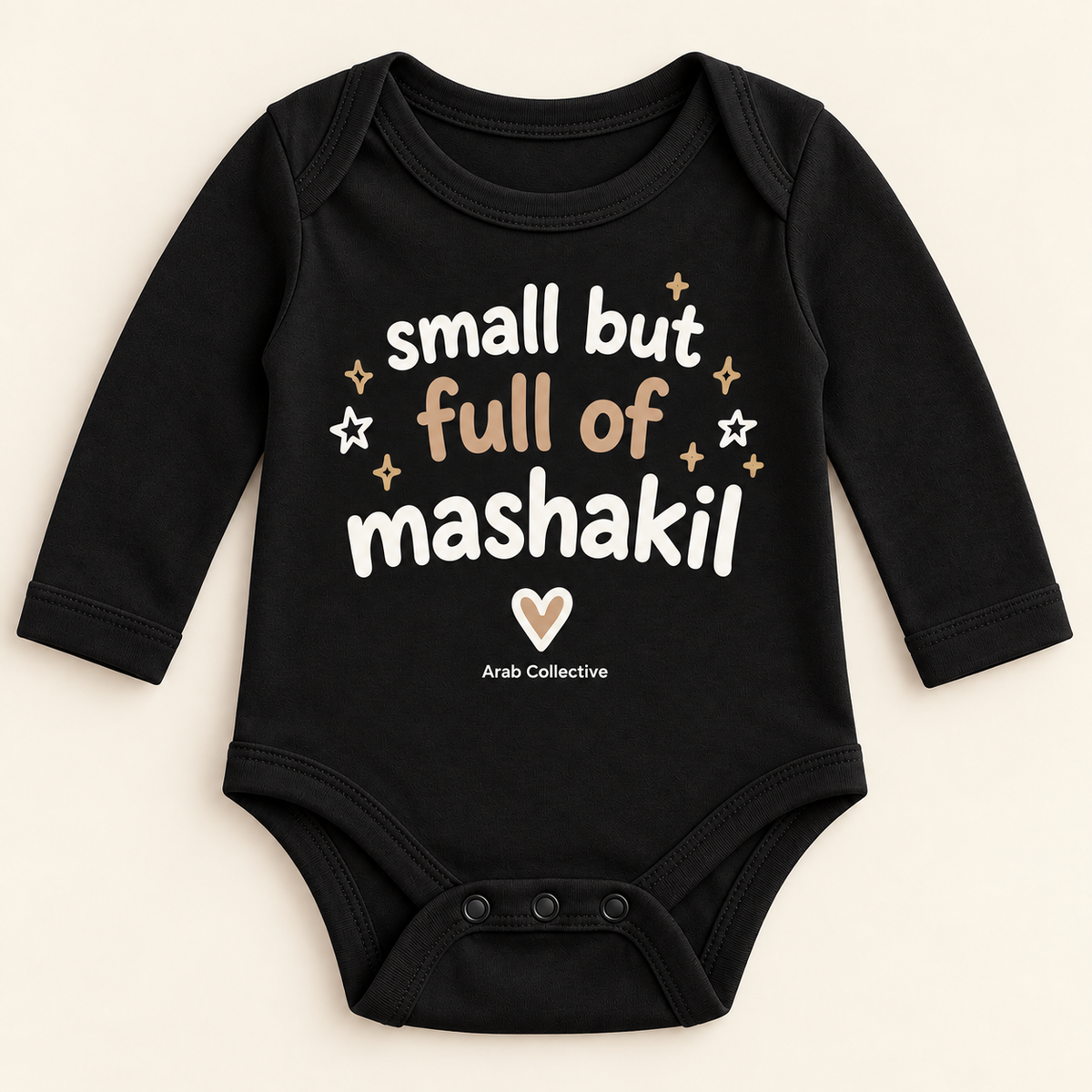 "SMALL BUT FULL OF MASHAKIL" NEWBORN ONESIE LONG SLEEVE
