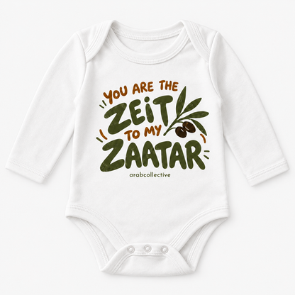 "YOU ARE THE ZEIT TO MY ZAATAR" NEWBORN ONESIE LONG SLEEVES