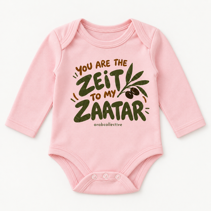 "YOU ARE THE ZEIT TO MY ZAATAR" NEWBORN ONESIE LONG SLEEVES