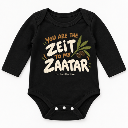 "YOU ARE THE ZEIT TO MY ZAATAR" NEWBORN ONESIE LONG SLEEVES
