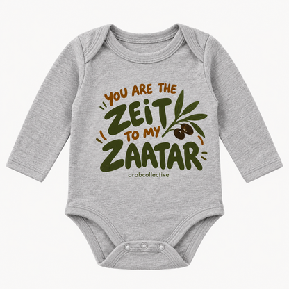 "YOU ARE THE ZEIT TO MY ZAATAR" NEWBORN ONESIE LONG SLEEVES