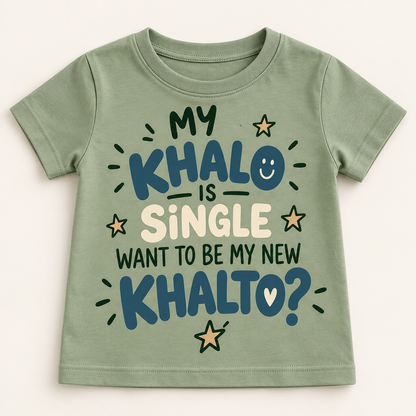 "MY KHALO IS SINGLE WANT TO BE MY NEW KHALTO?" KIDS Tee