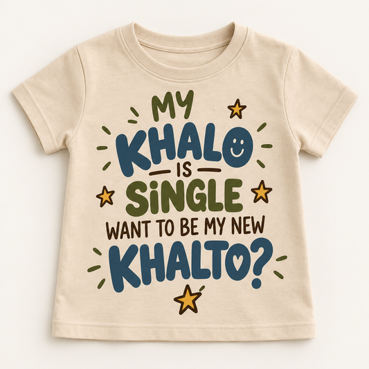 "MY KHALO IS SINGLE WANT TO BE MY NEW KHALTO?" KIDS Tee - ArabCollective