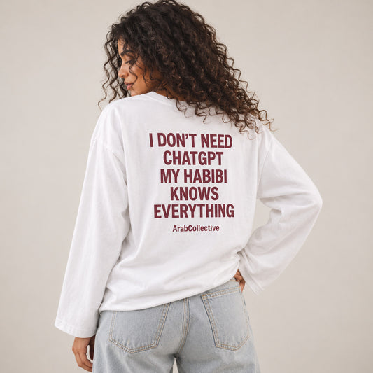 تيشيرت بأكمام طويلة «I Don’t Need ChatGPT, My Habibi Knows Everything»