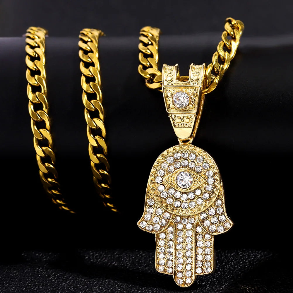 Collier pendentif œil porte-bonheur en cristal