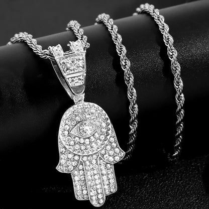 Collier pendentif œil porte-bonheur en cristal