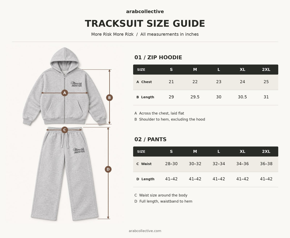 Tracksuit Size Guide – Zip-up and Pants
