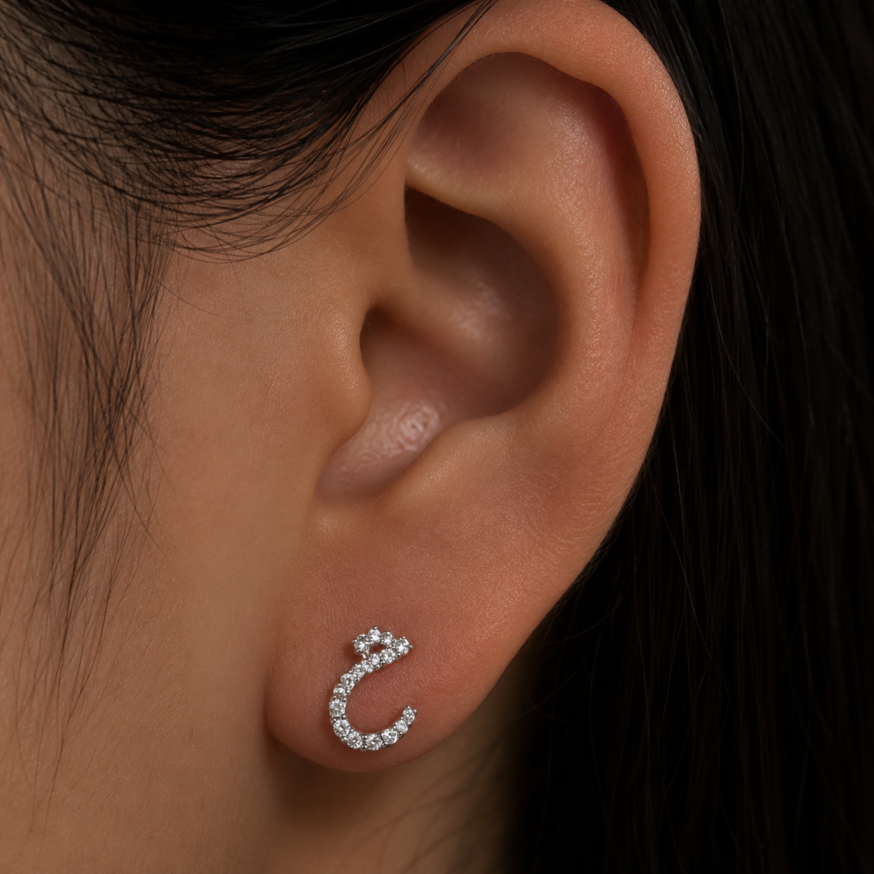 Arabic Calligraphy Initial Stud Earrings
